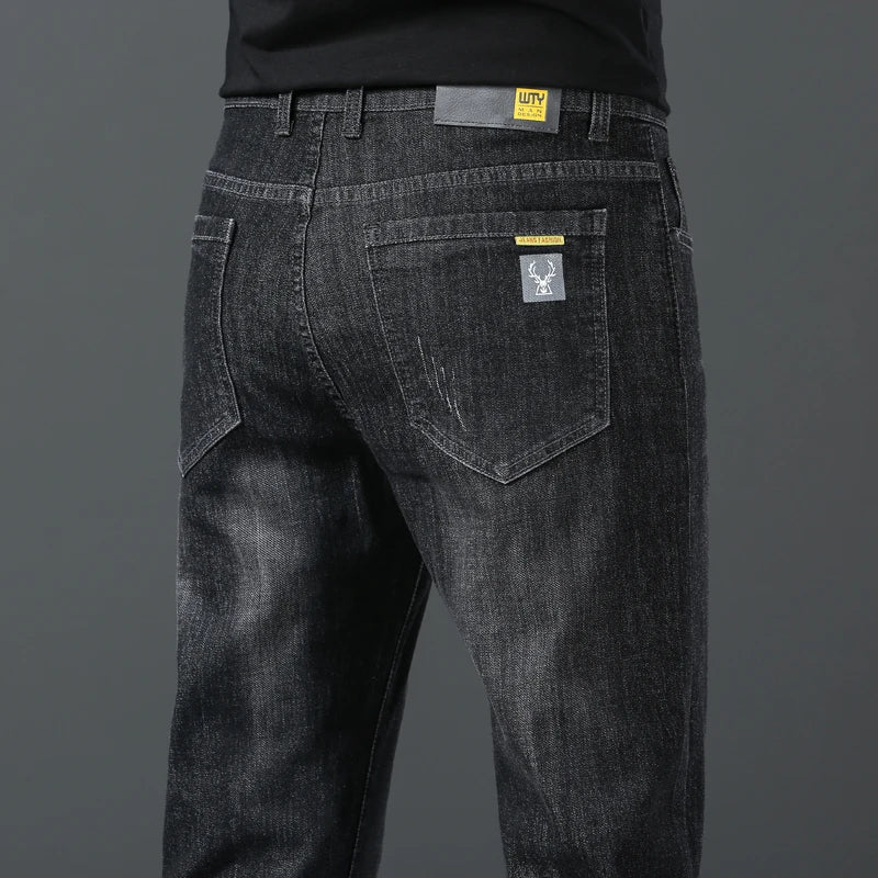 Jeans men straight tube loose 2024 autumn new item business elastic men's versatile casual pants trendy brand long pants men